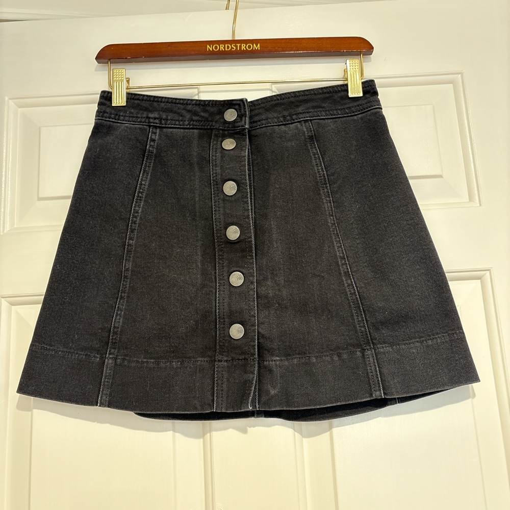 Madewell Black Denim Button-Front A Line Mini Skirt
